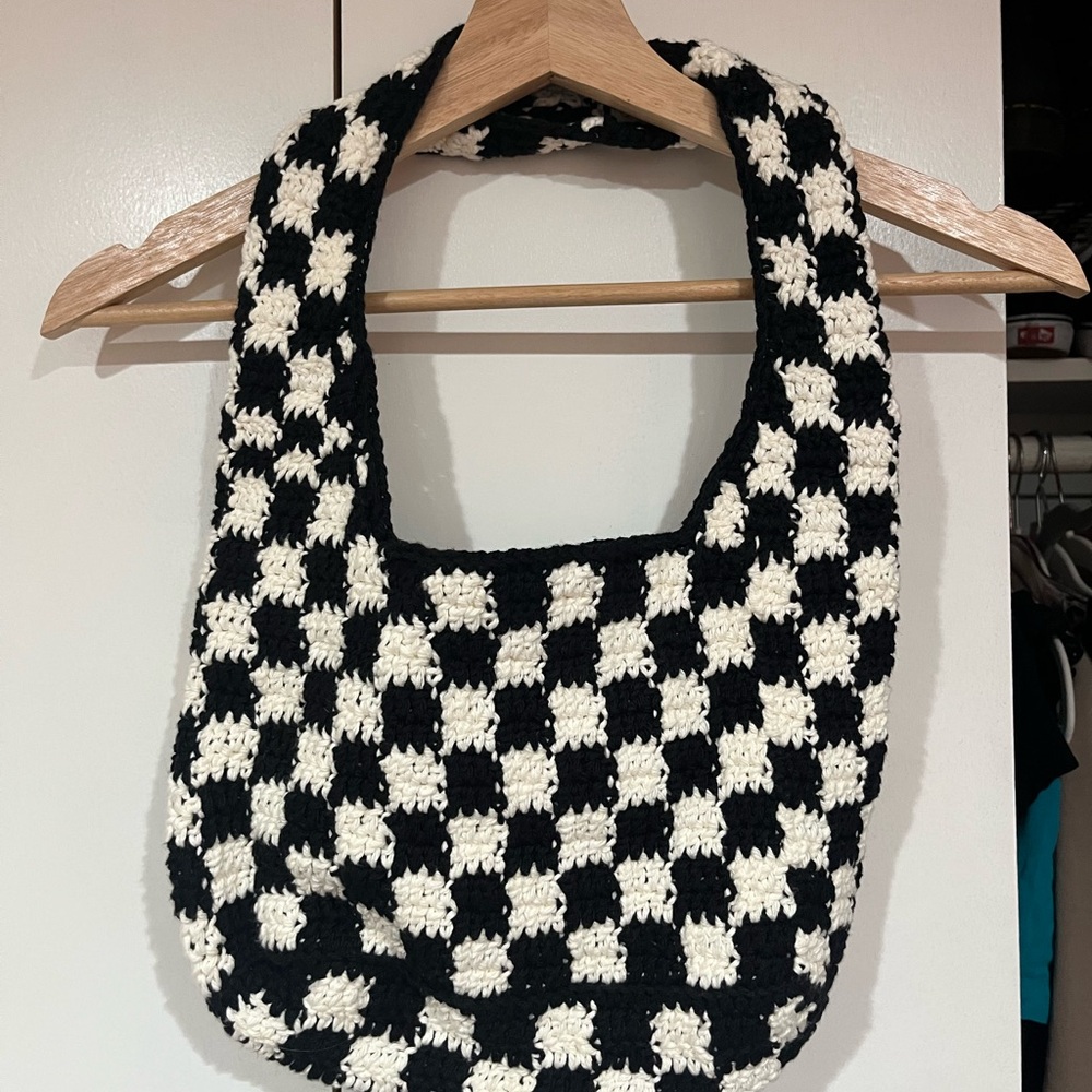 Black and White Checkered Knit Bag